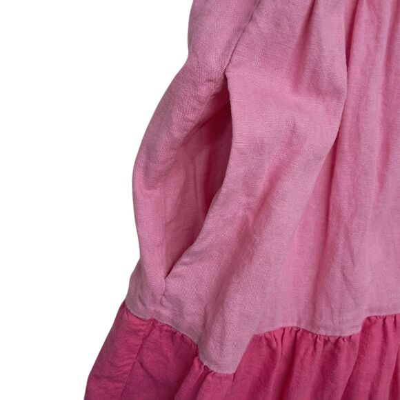 J. Crew Factory Dress Womens 6 Petite Pink Mini Linen Blend Ruffle Sleeve Tiered - Picture 4 of 11